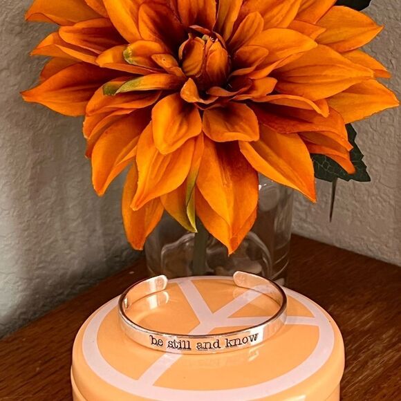 NWOT Silver Open Cuff Bracelet “Be Still And Know” #JW7 - Picture 1 of 5